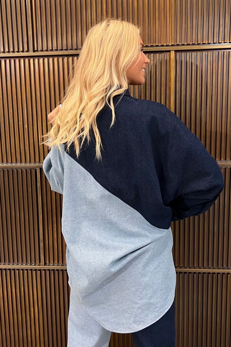 Pieces - Skjorte - PC Lena LS Oversized Denim Shirt - Light Blue Denim Color Blocked 