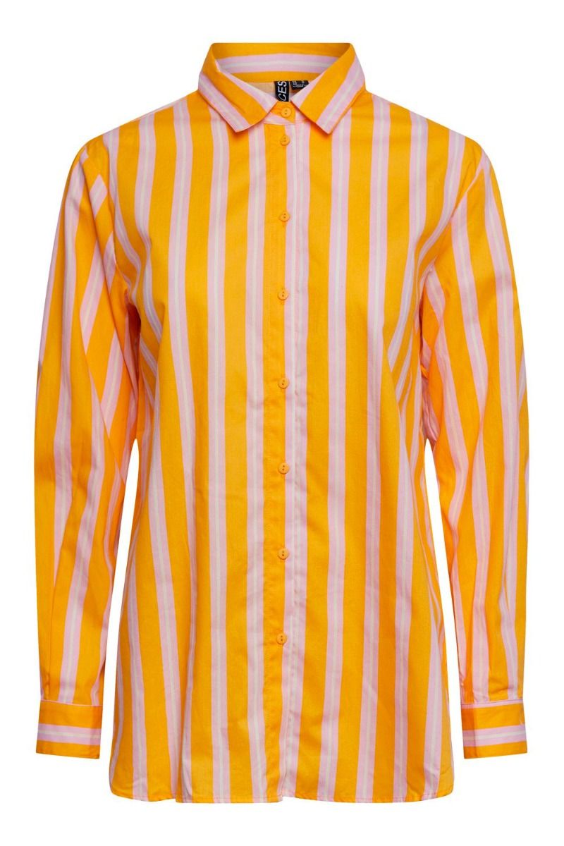 Pieces - Skjorte - PC Letty LS Loose Shirt - Banana With stripes