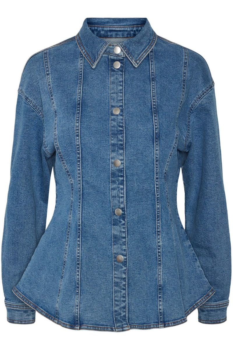 Pieces - Skjorte - Pc Ginny Ls Denim Shirt D2D Jit - Medium Blue Denim (Levering i marts)