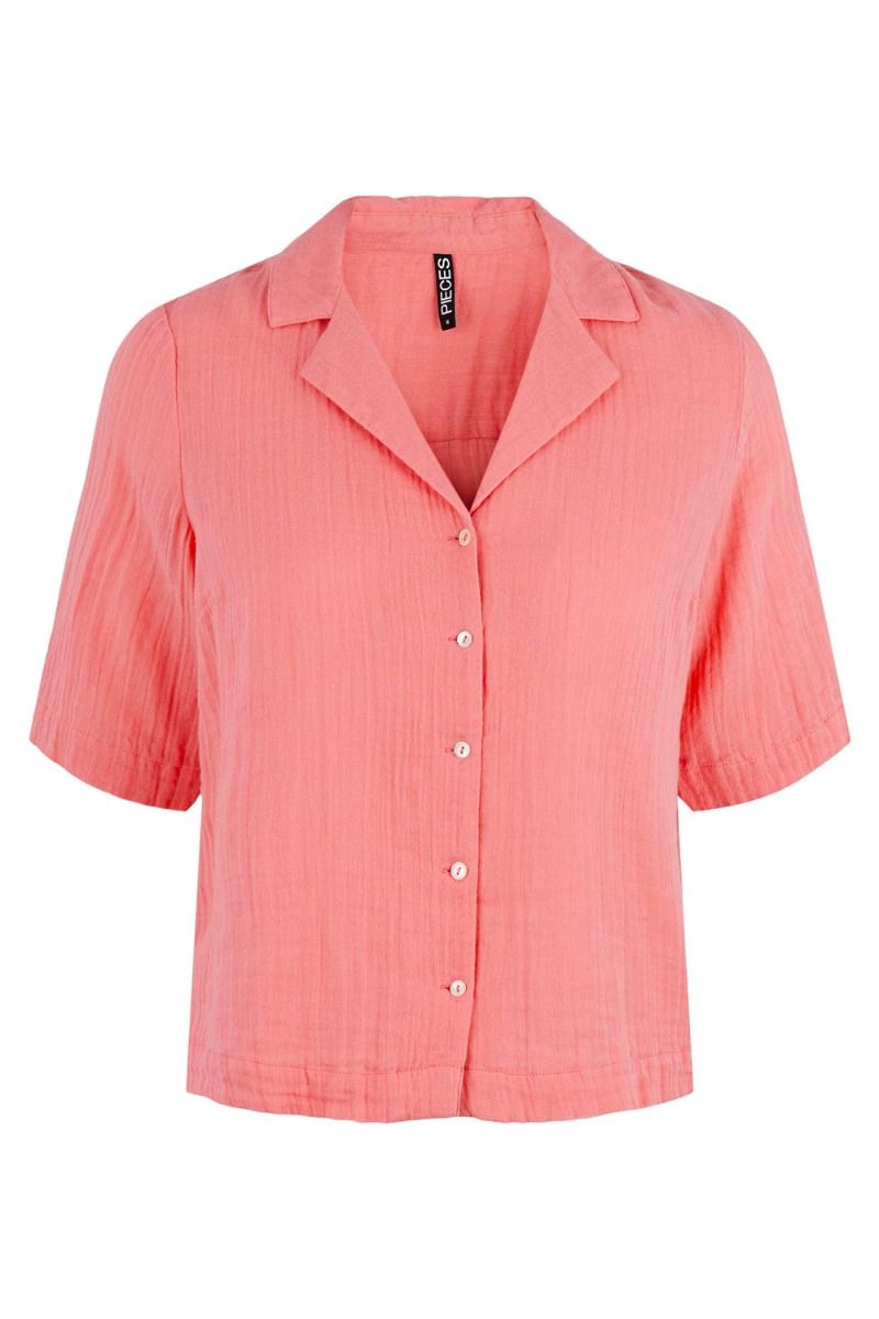 Pieces - Skjorte - PC Stina 2/4 Shirt - Strawberry Pink