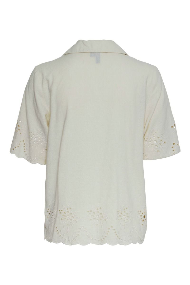 Pieces - Skjorte - PC Almina SS Embroidery Shirt - Birch