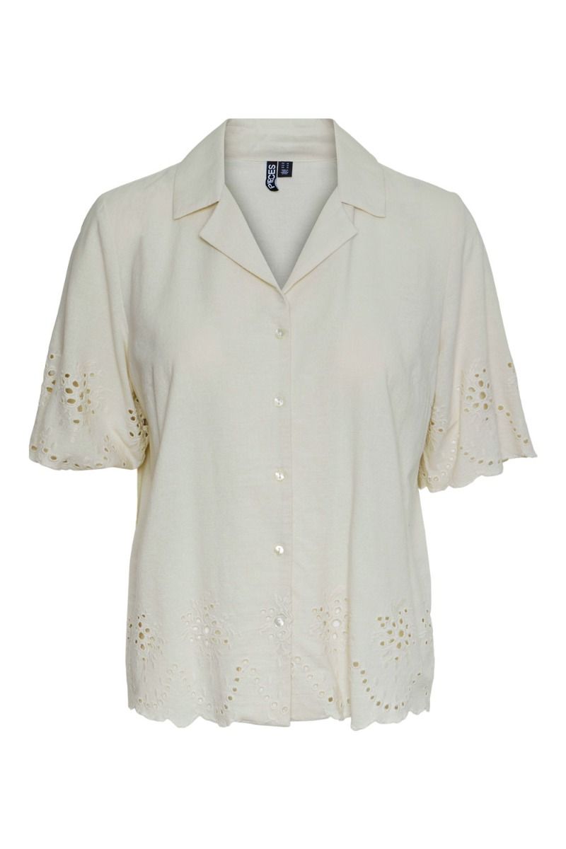 Pieces - Skjorte - PC Almina SS Embroidery Shirt - Birch