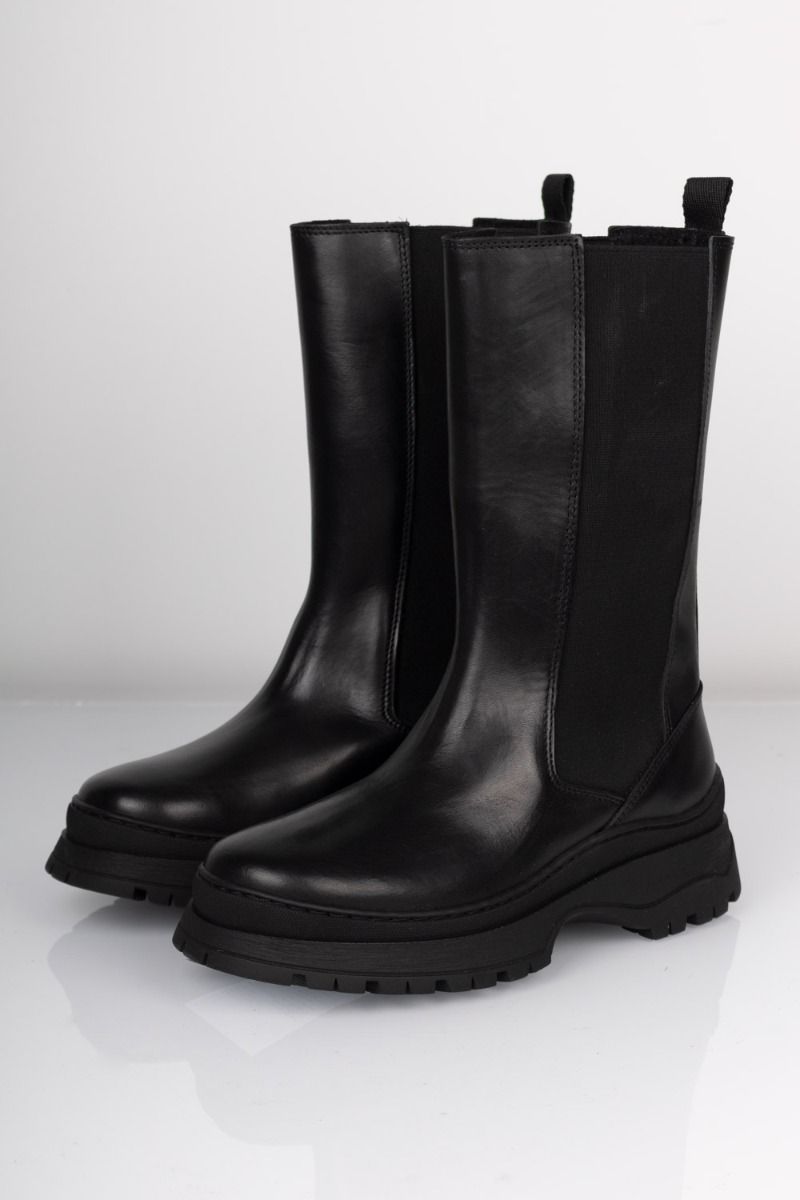 Pieces - Støvler - Seline Long Leather Boot - Black