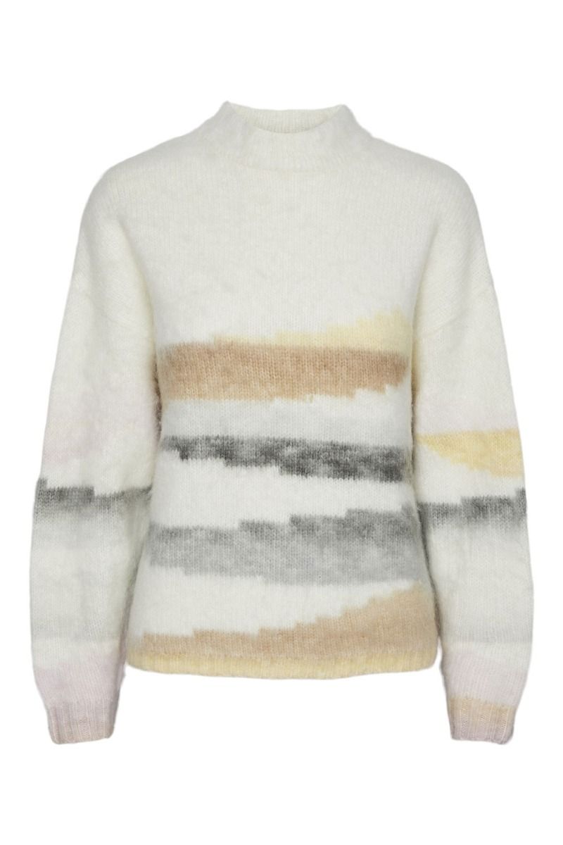 ❤︎ Pieces - Strik - PC Jeria LS High Neck Jacquard - Cloud Dancer