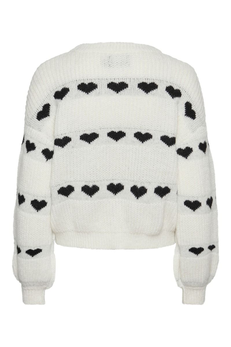 Pieces - Strik - Pc Nove Ls O-Neck Heart Knit - Cloud Dancer