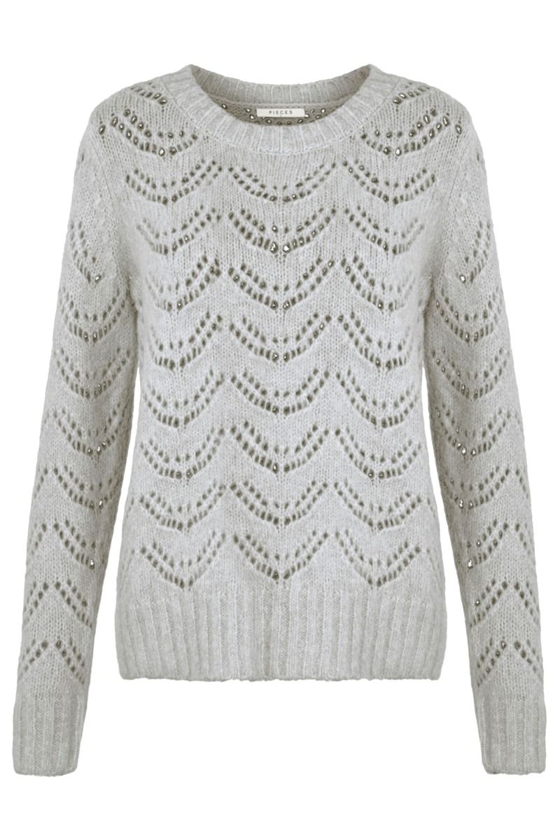 Pieces - Strik - PC Bibi LS Knit - Light Grey Melange