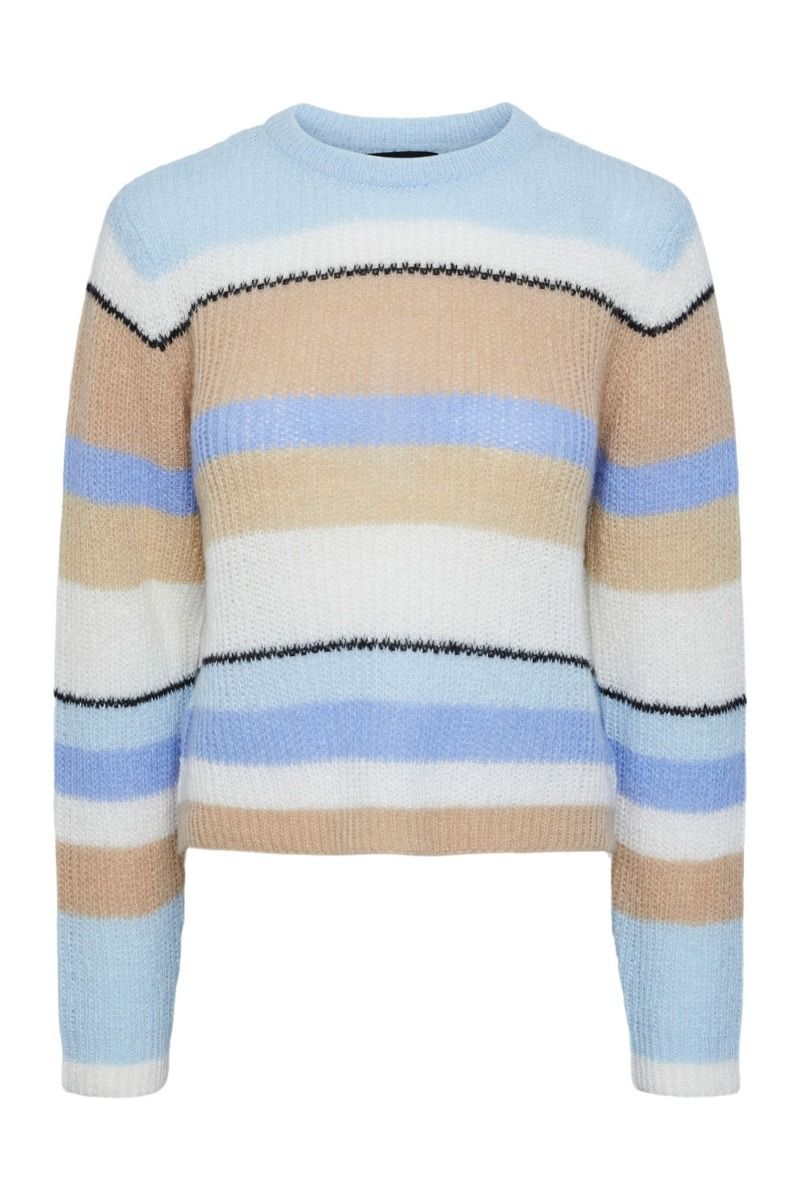 Pieces - Strik - Pc Brandon Ls O-Neck Knit - Angel Falls