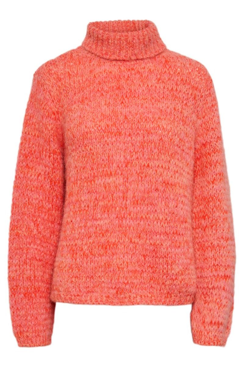 Pieces - Strik - PC Nona LS Turtle Neck Knit - Tangerine Tango/Multi Melange