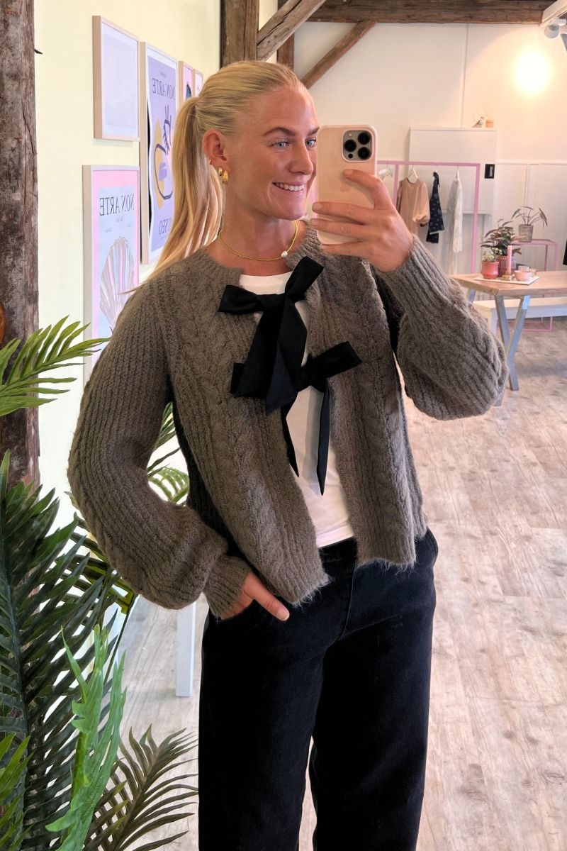 Pieces - Strik - Pc Row Ls O-Neck Bow Knit Bc - Morel/Black 