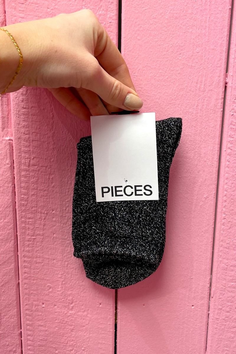 Pieces - Strømper - PC Sebby Glitter Long 1 Pack Socks - Black