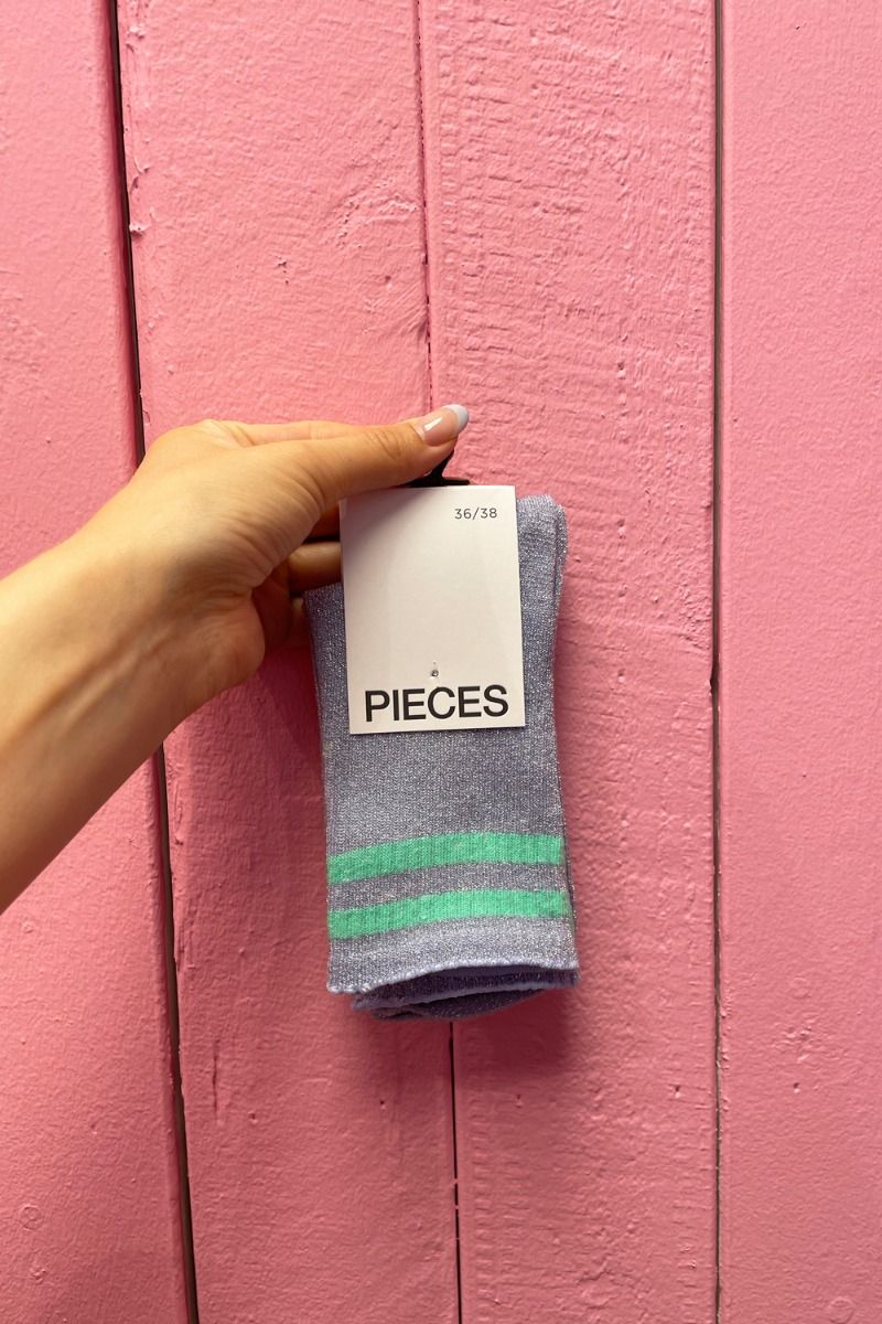 Pieces - Strømper - PC Jyna Stripe Glitter Long Sock - Lavender/Green