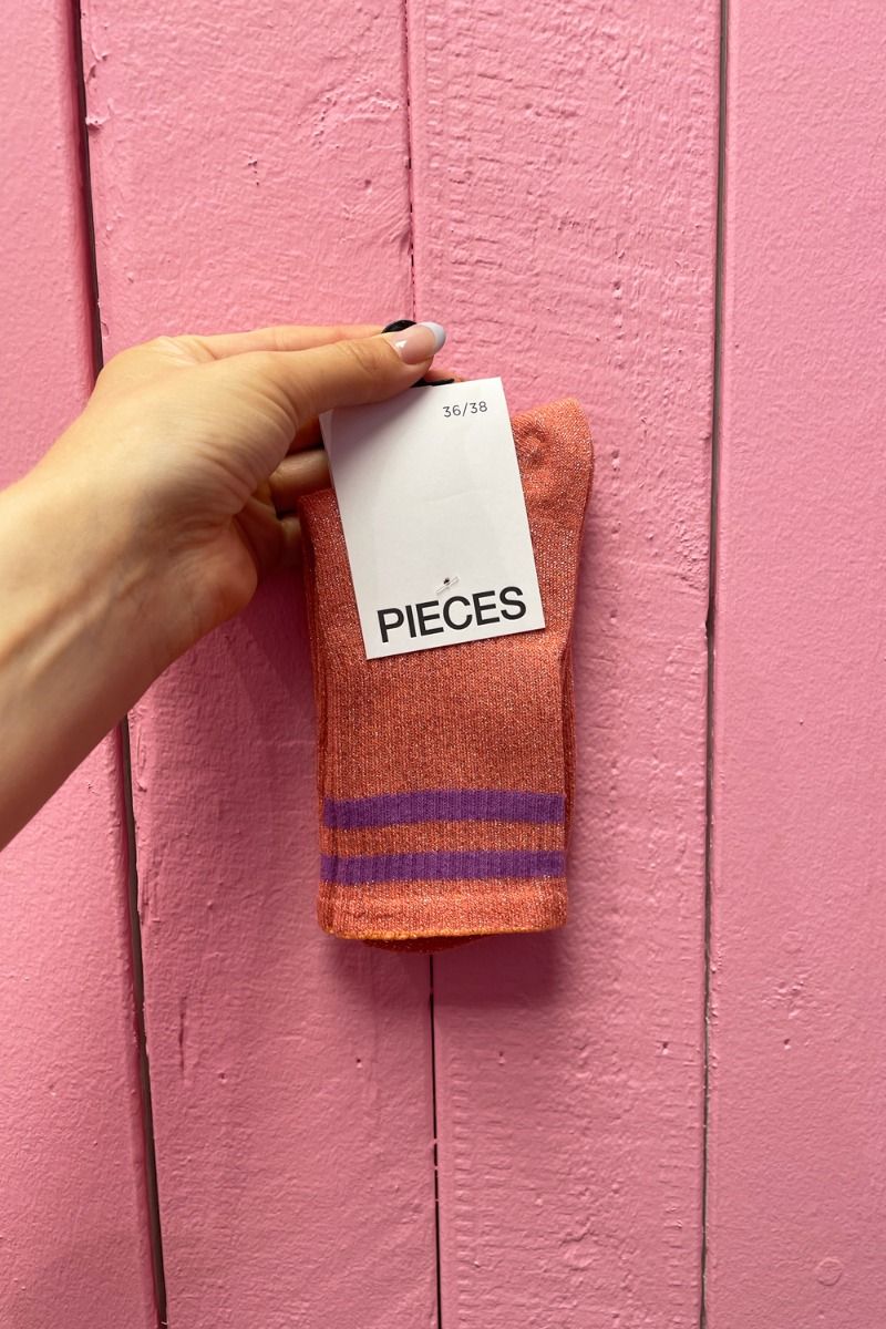 Pieces - Strømper - PC Jyna Stripe Glitter Long Sock - Tea Rose/Purple 