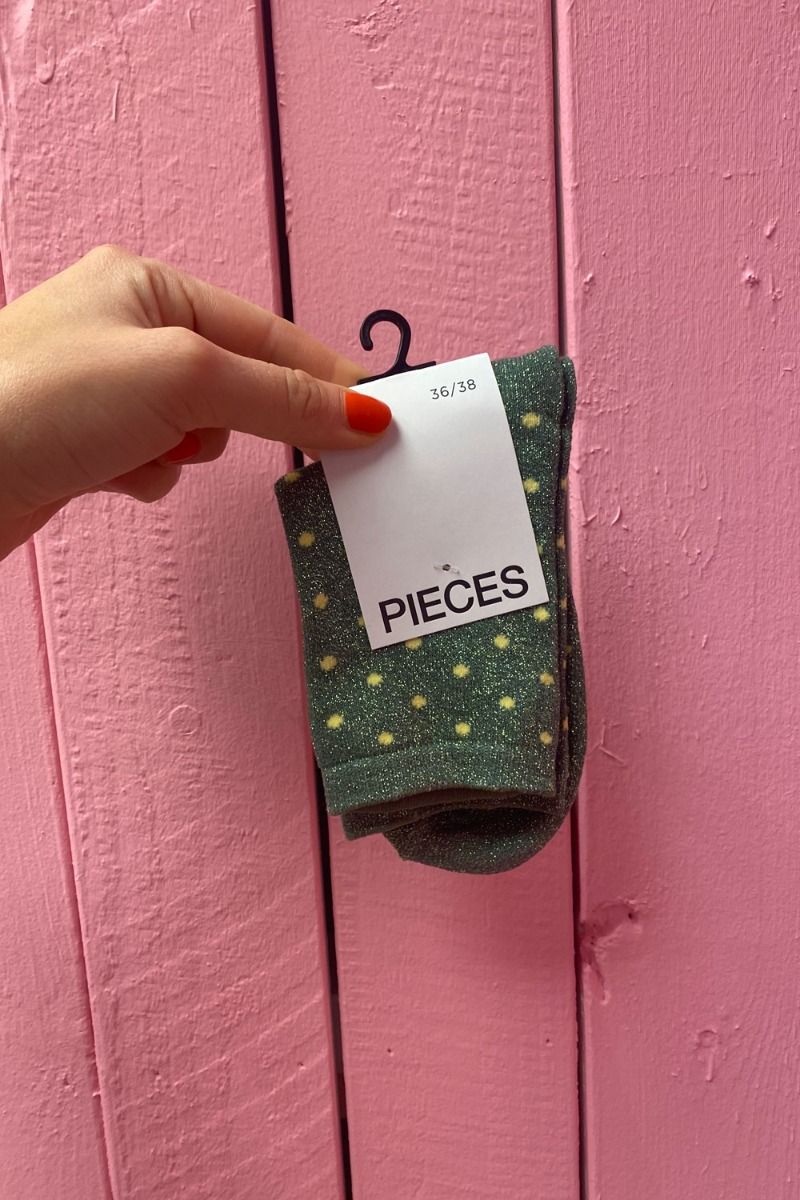 Pieces - Strømper - PC Sebby Glitter Long 1 Pack Patteren - Hedge Green