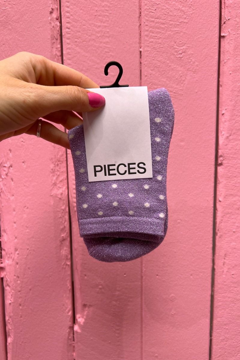 Pieces - Strømper - PC Sebby Glitter Long 1 Pack Pattern - Lavendula/Small Dots