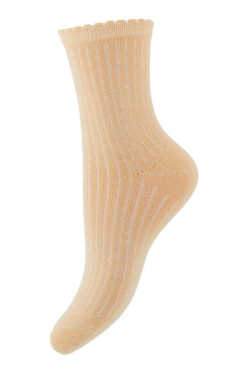 Pieces - Strømper - PC Sebby Glitter Rib Socks - Apricot Cream