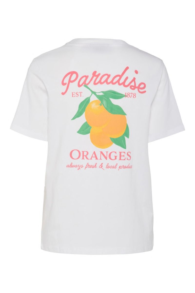Pieces - T-shirt - Summer Printed T-shirt - Bright White/Paradise orange
