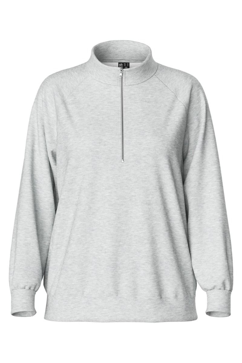 Pieces - Sweatshirt - PC Chilli LS Half Zip Sweat - Light Grey Melange