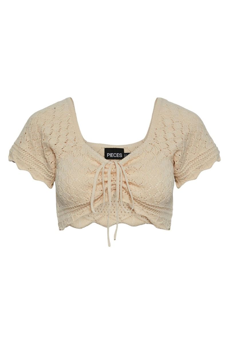 Pieces - Top - PC Bluma SS Crochet Knit Top - White Smoke
