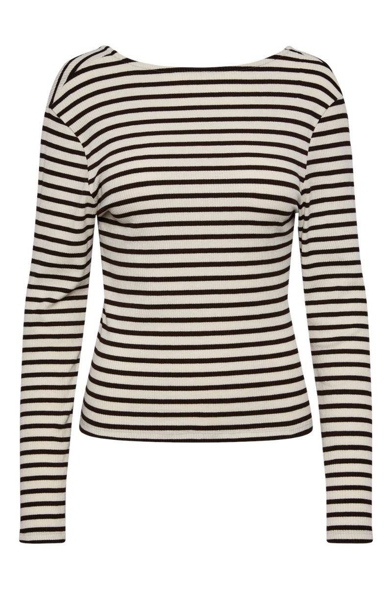 Pieces - Bluse - PC Juna LS Top - Cloud Dancer/Brown