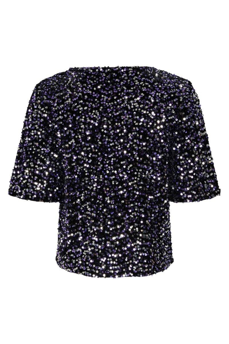 Pieces - Top - PC Kam SS Top - Black/Purple Silver 