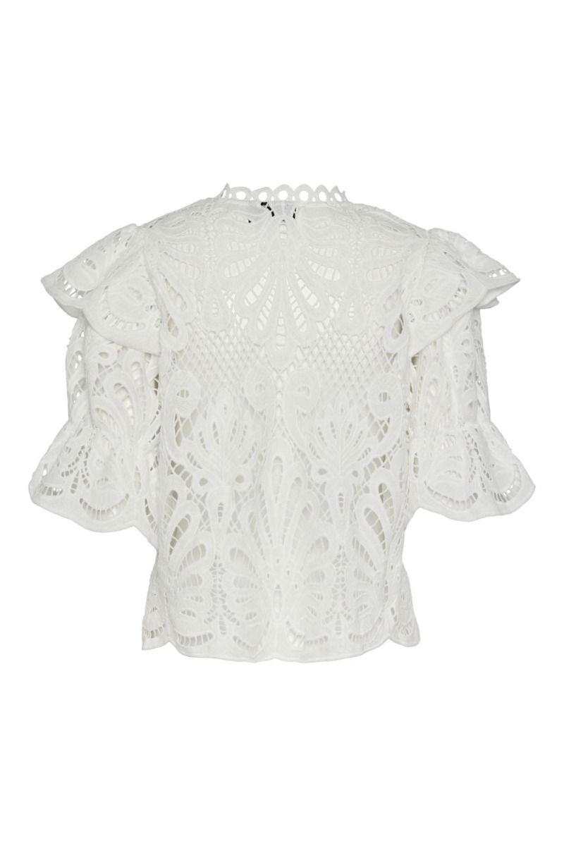 Pieces - Bluse - PC Lykke 2/4 Lace Top - Bright White