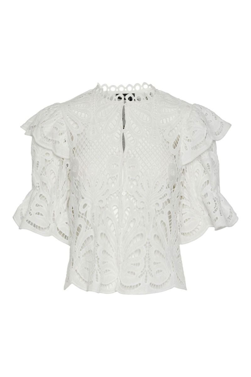 Pieces - Bluse - PC Lykke 2/4 Lace Top - Bright White