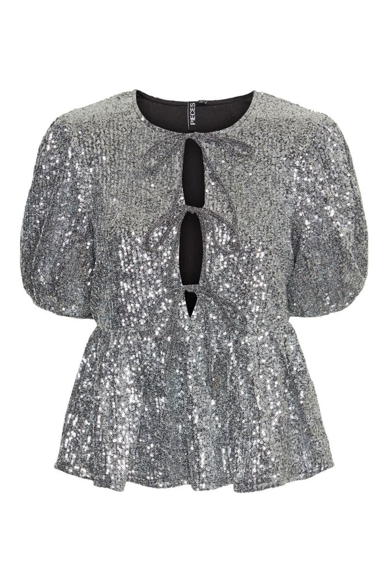 Pieces - Top - Pc Niri 2/4 Tie Top - Silver