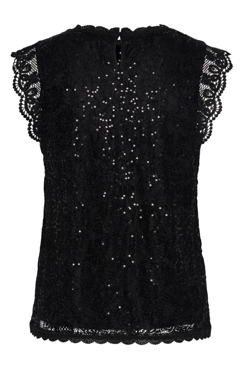 Pieces - Top - Pc Olline Sl Lace Sequins Top Noos - Black