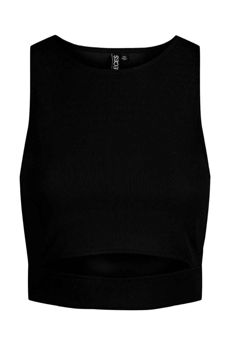 Pieces - Top - PC Sara SL Cutout Cropped Top - Black
