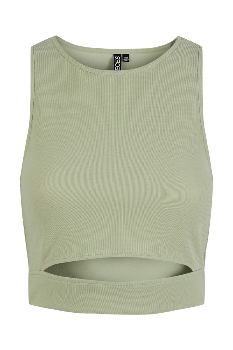 Pieces - Top - PC Sara SL Cutout Cropped Top - Swamp