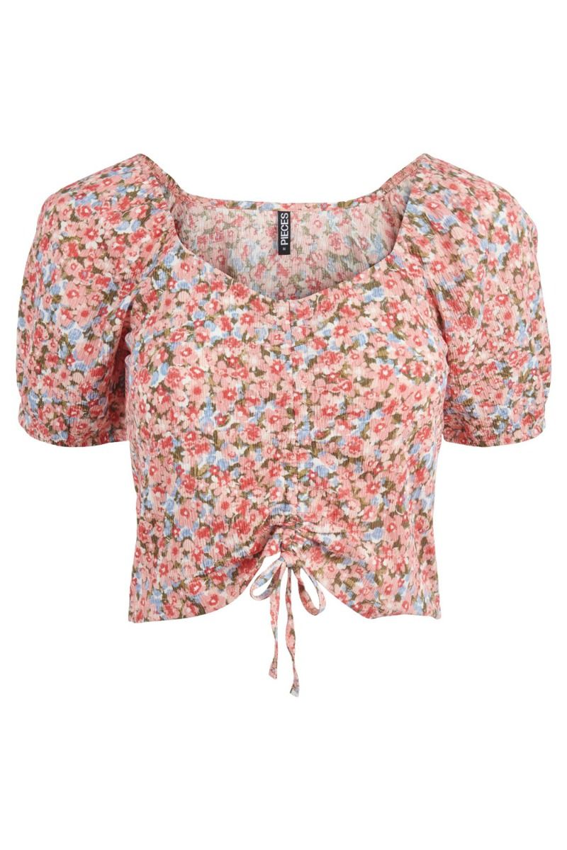 Pieces - Top - PC Selina SS Top - Strawberry Pink/Small Flower