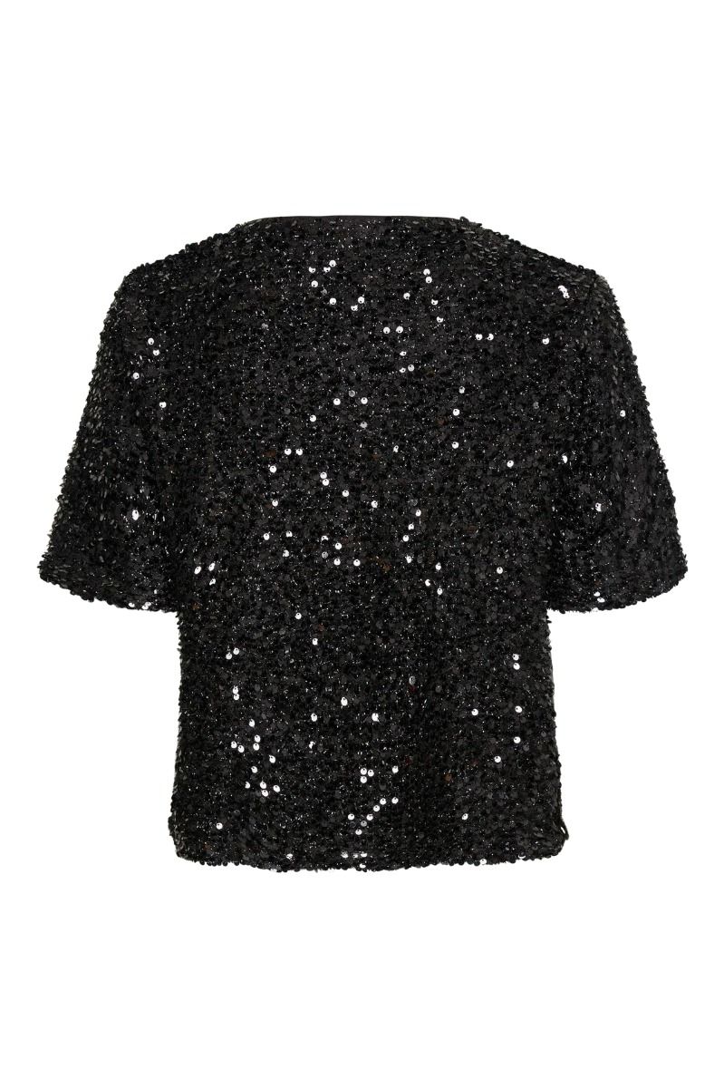 Pieces - Top - Pc Serena Sequin Ss O-Neck Top - Black