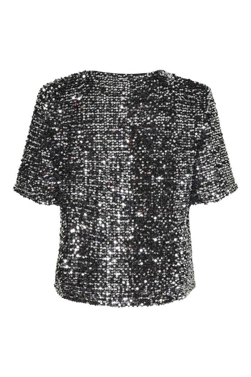 Pieces - Top - Pc Serena Sequin Ss O-Neck Top - Black/Silver