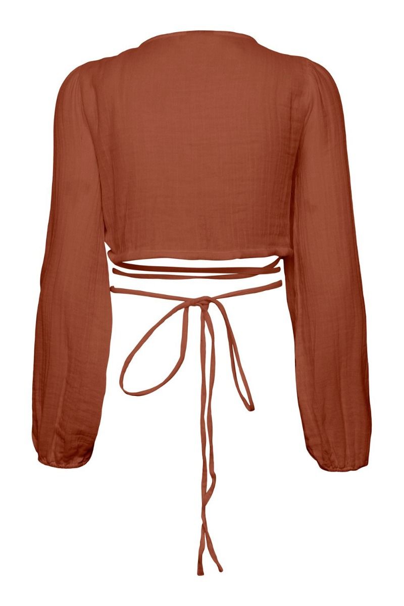 Pieces - Top - PC Stina LS Wrap Crop Top - Coconut Shell