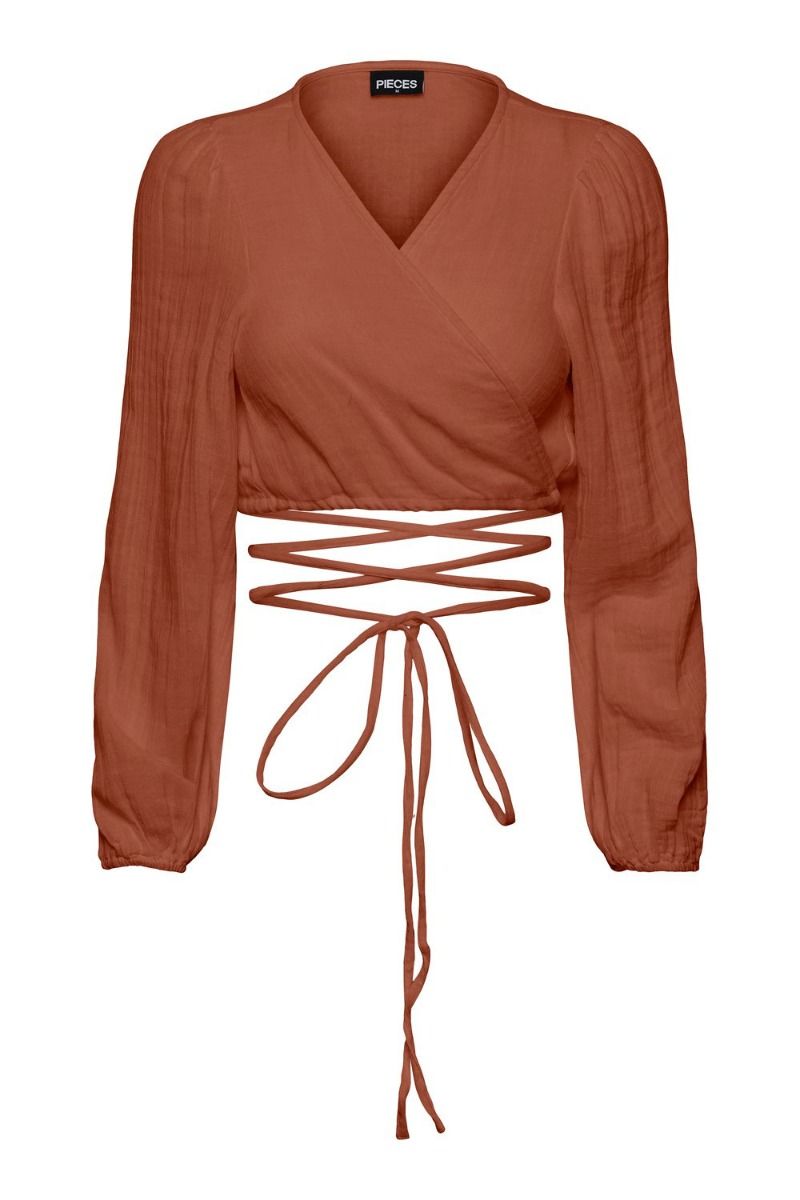 Pieces - Top - PC Stina LS Wrap Crop Top - Coconut Shell