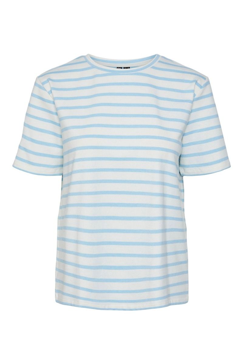 Pieces - T-shirt - PC Bibbi SS O-Neck Top - Cloud Dancer/Blue