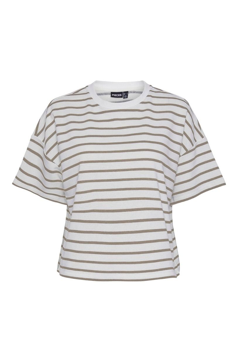 Pieces - T-shirt - PC Chilli Summer 2/4 Sweat Stripe - Cloud Dancer/Silver Mink