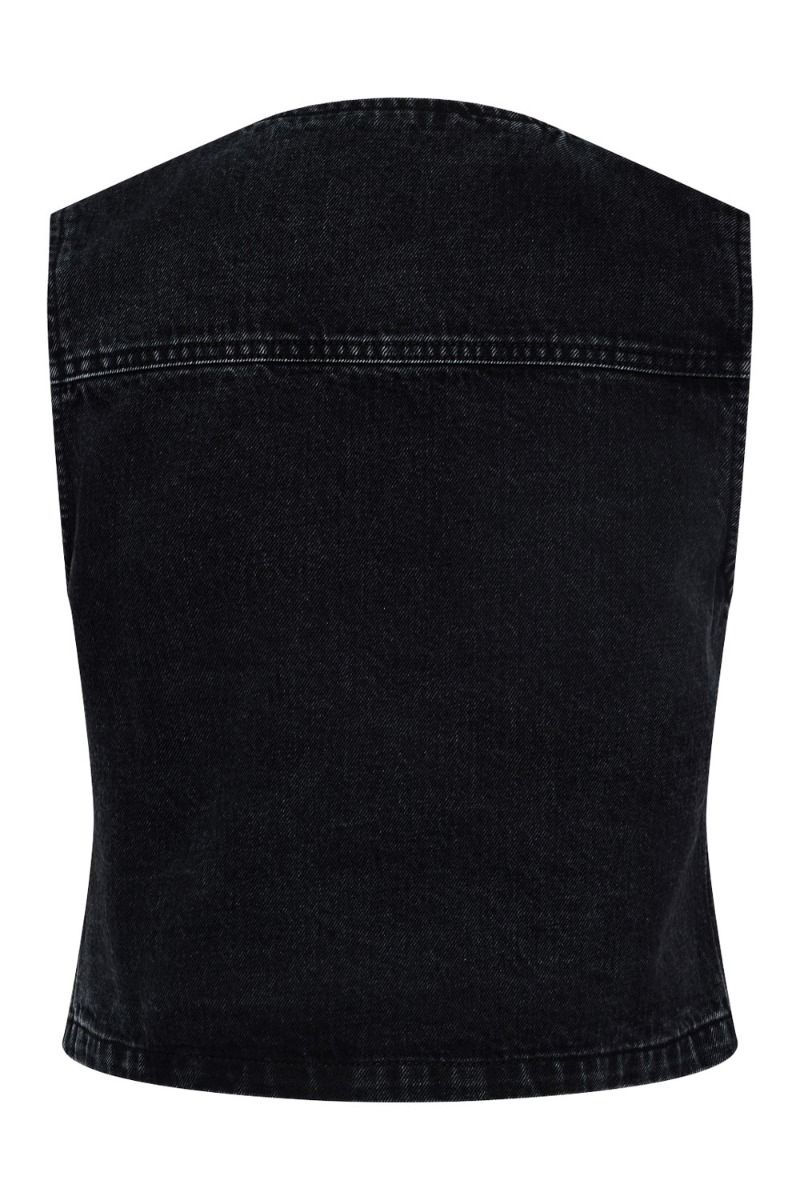 Pieces - Vest - PC Alma Denim Vest - Dark Grey Denim