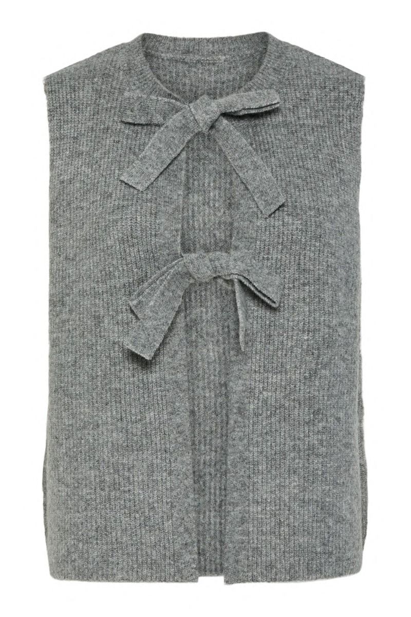 Pieces - Vest - PC Silly Sl Reversible Tie Vest - Medium Grey Melange