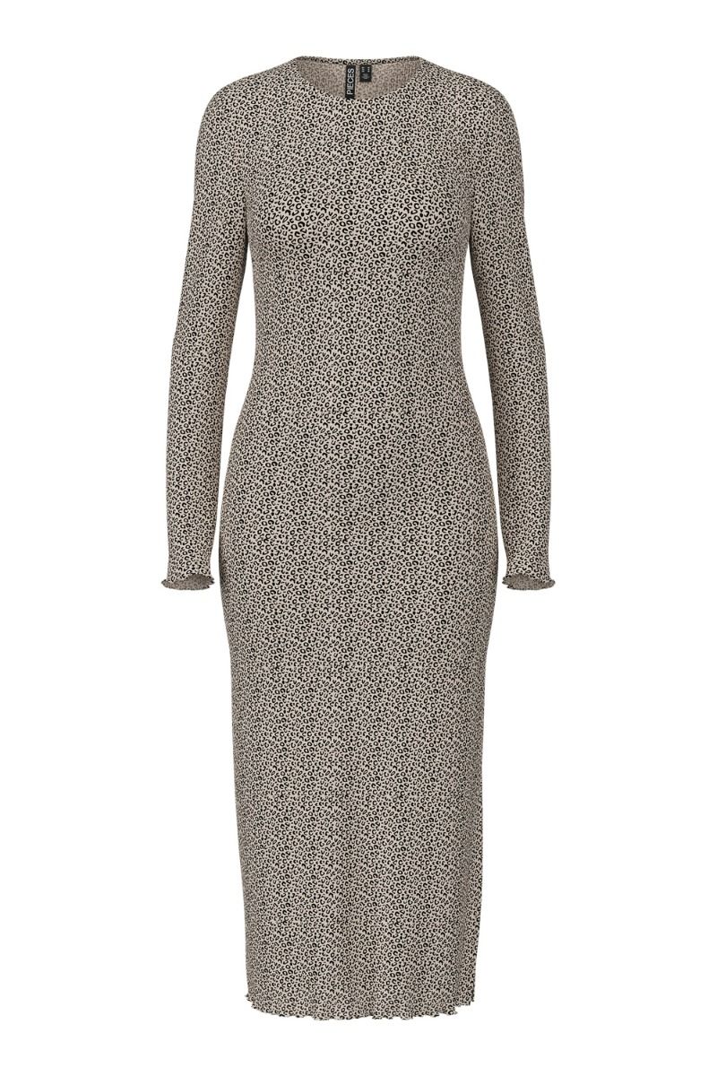 Pieces - Kjole - Flora LS Midi Dress - Natural LEO