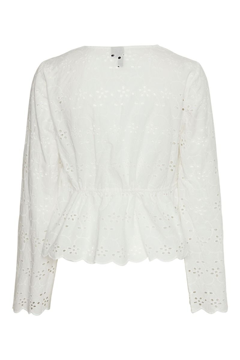 Pieces - Bluse - PC Armorine Ls Embroderi Tie Top - Cloud Dancer