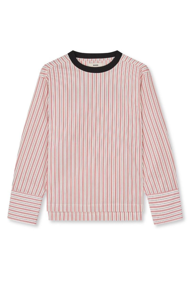 Mads Nørgaard - Top - Poplinda Lucy Top - Pinstripe/Fiery Red