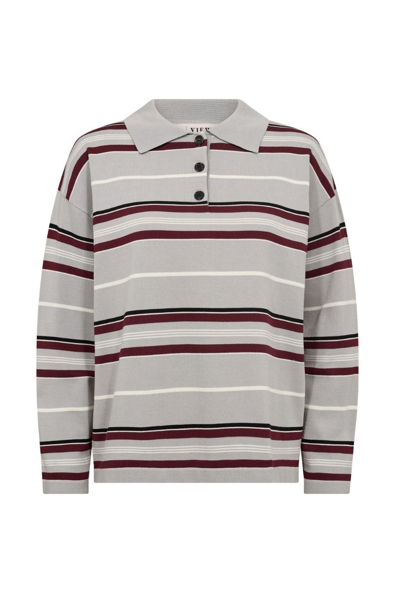 A-View - Bluse - Polo Long Sleeve Stripe Knit Blouse - Grey/Off white 
