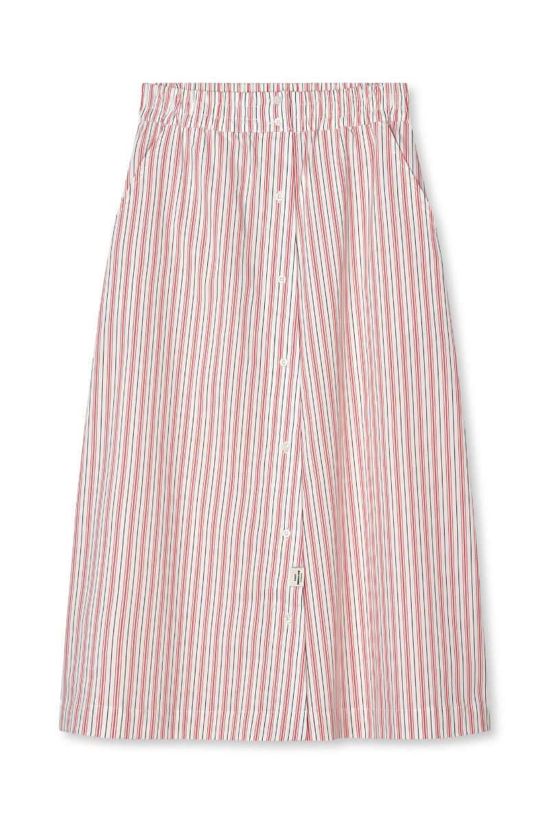 Mads Nørgaard - Nederdel - Poplinda Sindri Skirt - Pinstripe/Fiery Red