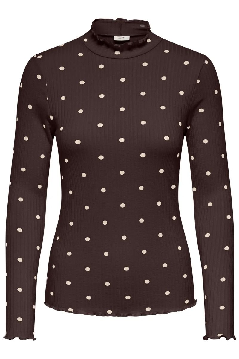 JDY - Bluse - Fransiska Life L/S HI-NCK Top - Chocolate Torte/Sandshell Dots