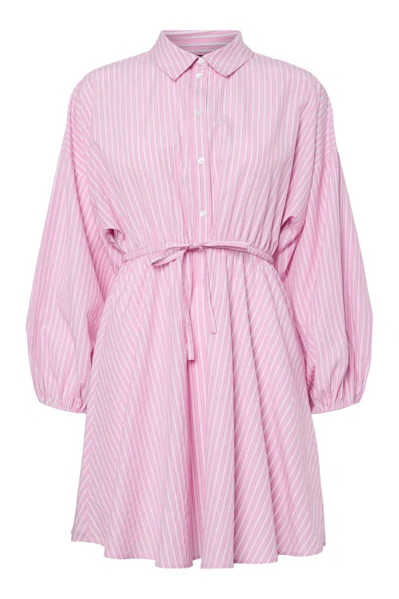 Pieces - Kjole - Famma LS Short Shirt Dress - Pink Tulle White/pink stripes