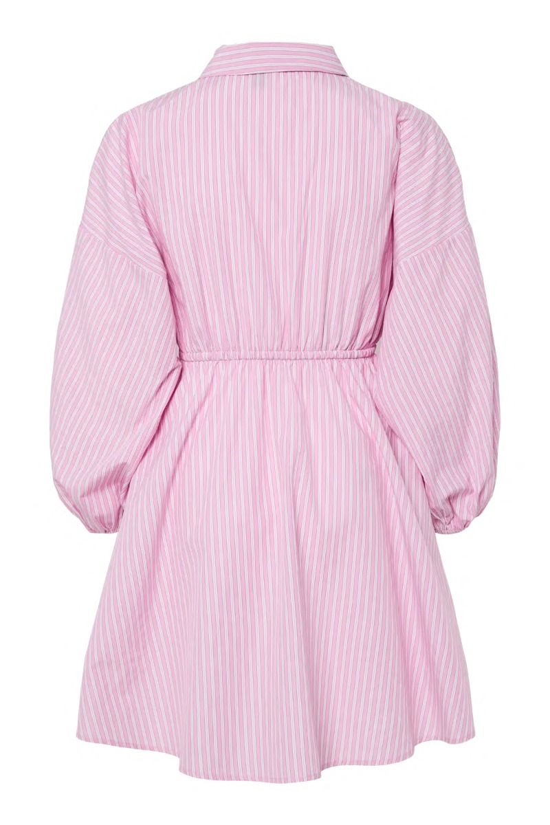 Pieces - Kjole - Famma LS Short Shirt Dress - Pink Tulle White/pink stripes
