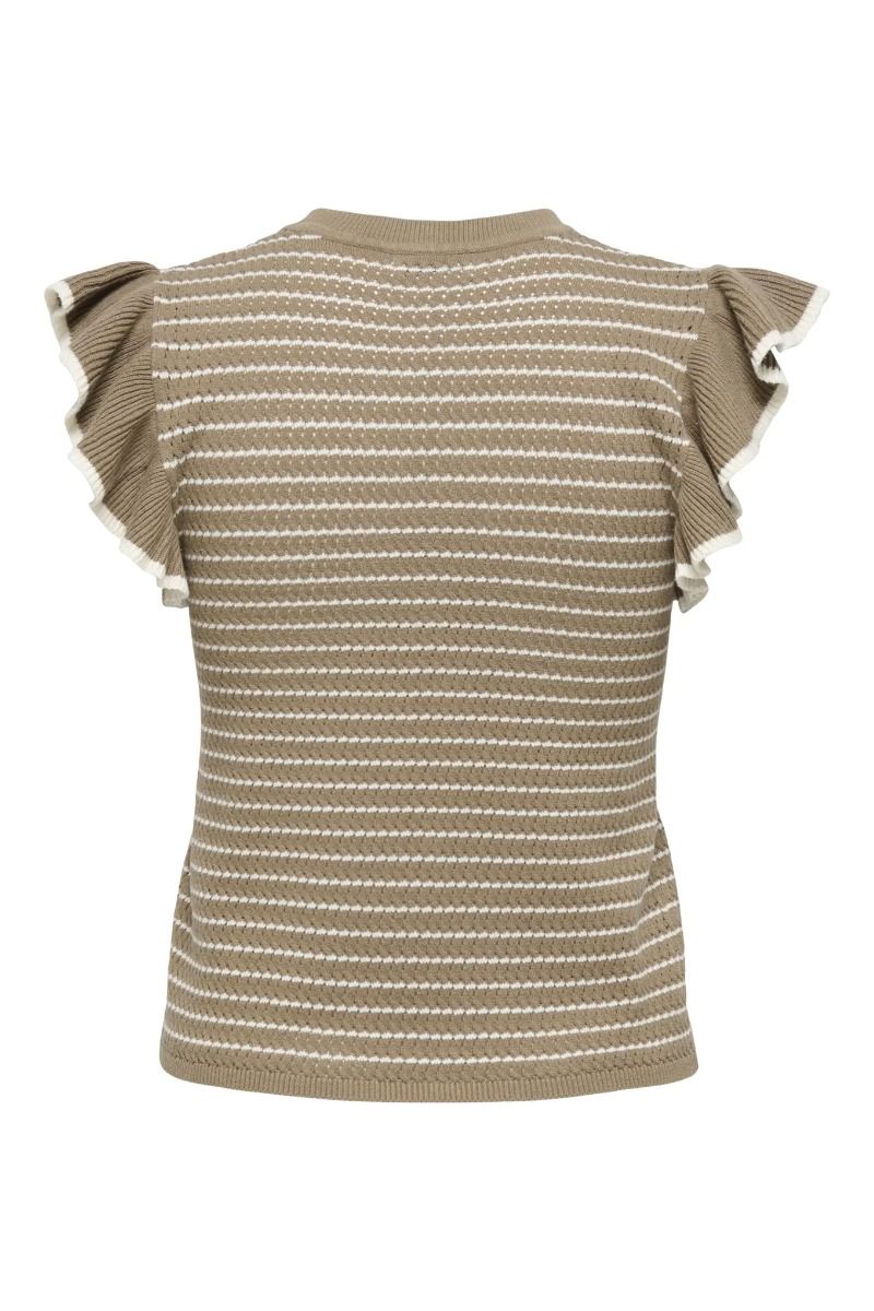 JDY - Bluse - JDYCarice S/L Frill Pulover Knt - Sepia Tint W. Cloud Dancer Structure