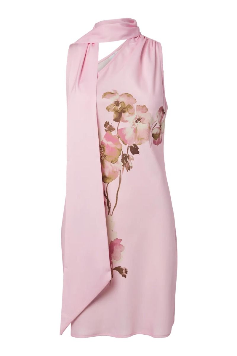 YAS - Kjole - Pella SL Tie Dress - Pink Lady Placement Flower (Levering midt juni)