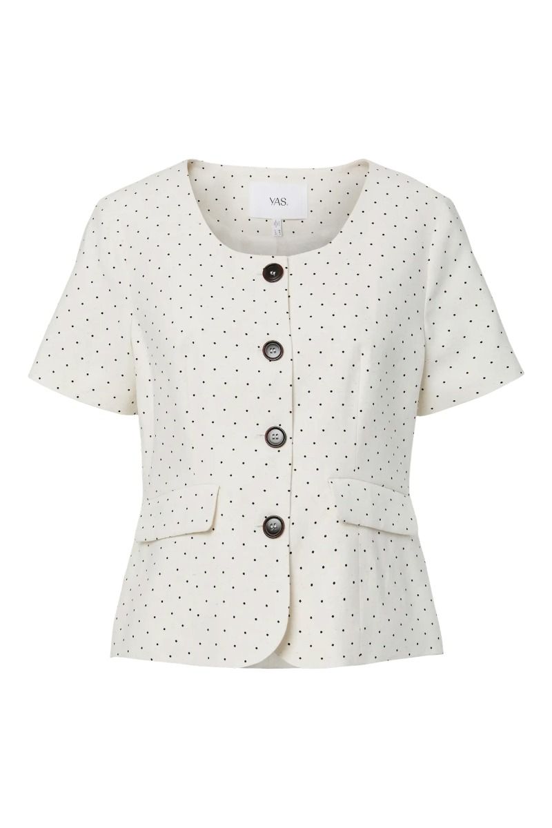 Y.A.S - Top - Dotly SS Blazer - Star White W. Black Dots (Levering midt juni)